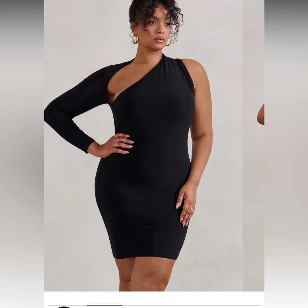 BLACK ONE SHOULDER BODYCON MINI DRESS